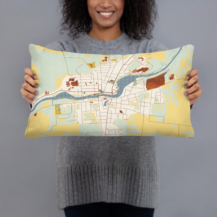 Person holding 20x12 Custom Seneca Falls New York Map Throw Pillow in Woodblock