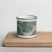 Front View Custom Sequatchie Valley Tennessee Map Enamel Mug in Afternoon on Cutting Board