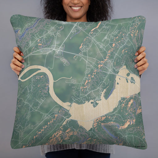 Person holding 22x22 Custom Sequatchie Valley Tennessee Map Throw Pillow in Afternoon