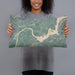 Person holding 20x12 Custom Sequatchie Valley Tennessee Map Throw Pillow in Afternoon