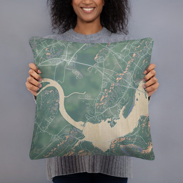 Person holding 18x18 Custom Sequatchie Valley Tennessee Map Throw Pillow in Afternoon