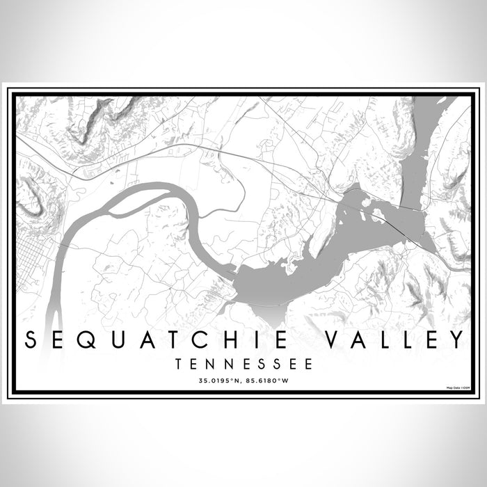 Sequatchie Valley Tennessee Map Print Landscape Orientation in Classic Style With Shaded Background