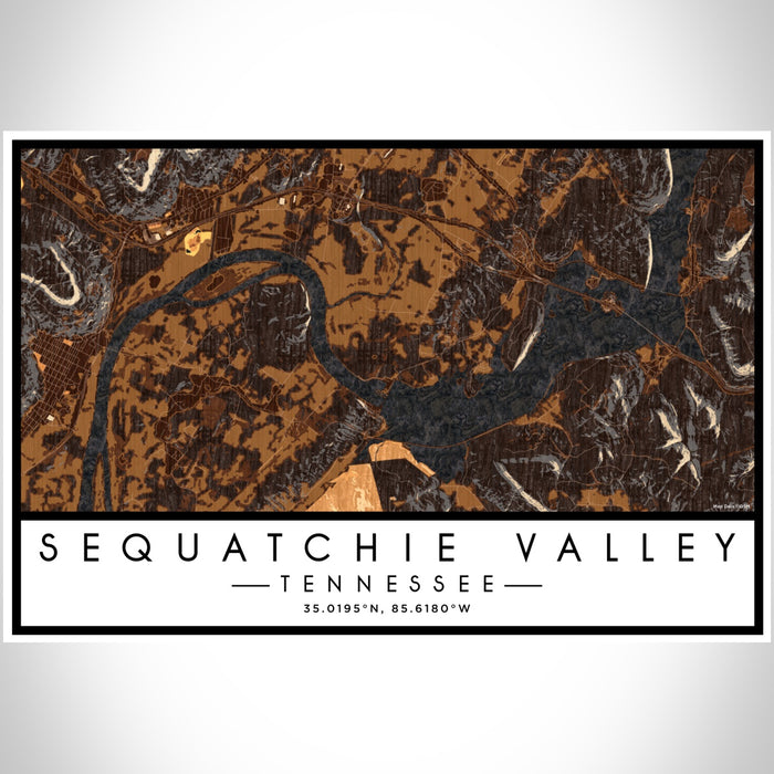 Sequatchie Valley Tennessee Map Print Landscape Orientation in Ember Style With Shaded Background