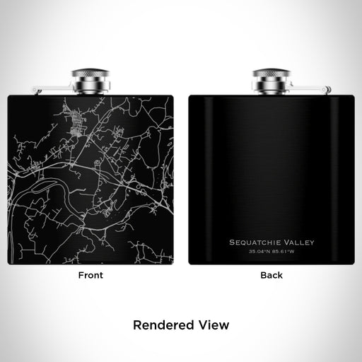 Rendered View of Sequatchie Valley Tennessee Map Engraving on 6oz Stainless Steel Flask in Black