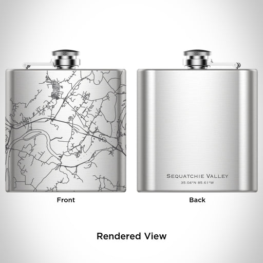 Rendered View of Sequatchie Valley Tennessee Map Engraving on 6oz Stainless Steel Flask