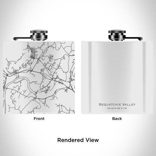 Rendered View of Sequatchie Valley Tennessee Map Engraving on 6oz Stainless Steel Flask in White