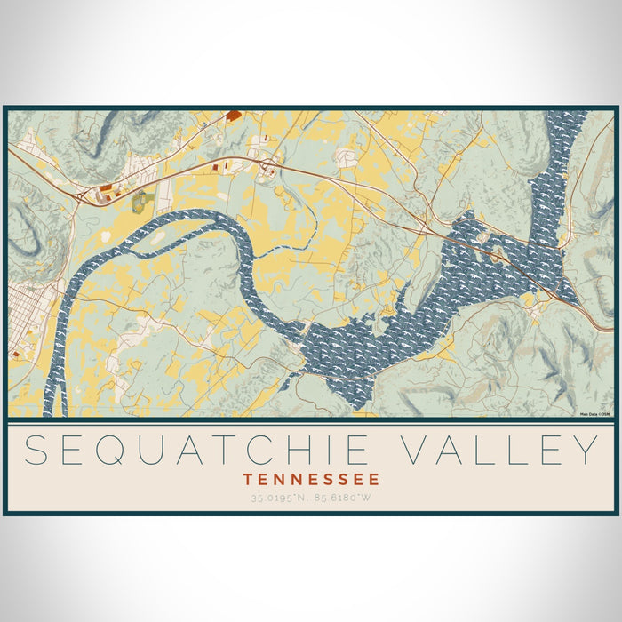 Sequatchie Valley Tennessee Map Print Landscape Orientation in Woodblock Style With Shaded Background
