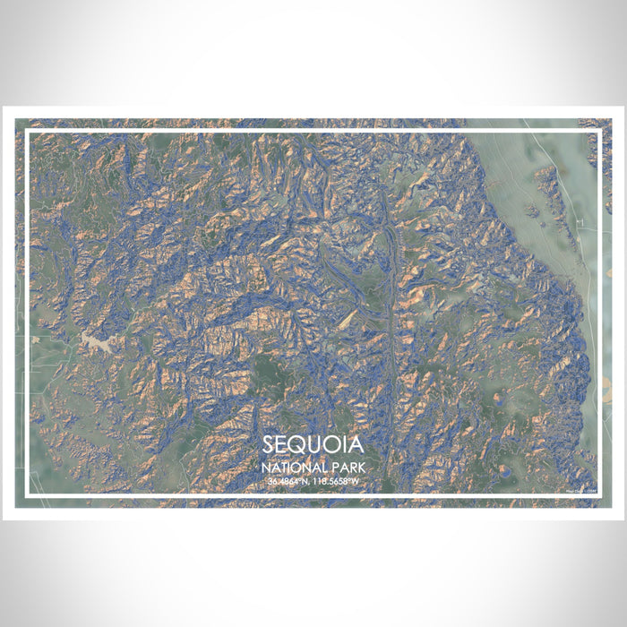 Sequoia national Park Map Print Landscape Orientation in Afternoon Style With Shaded Background