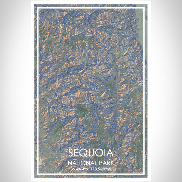 Sequoia national Park Map Print Portrait Orientation in Afternoon Style With Shaded Background