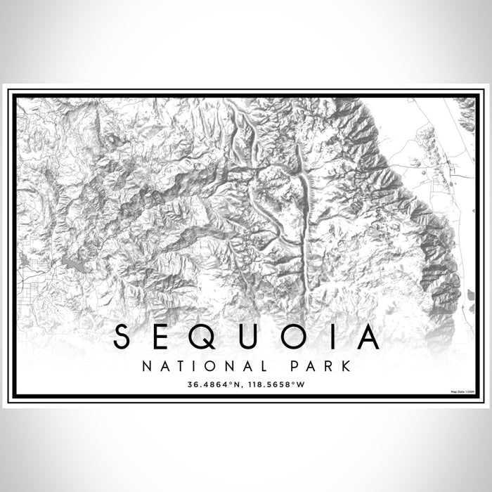 Sequoia National Park Map Print Landscape Orientation in Classic Style With Shaded Background