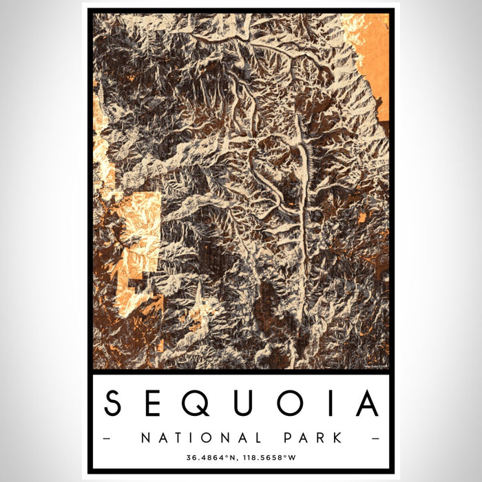 Sequoia National Park Map Print Portrait Orientation in Ember Style With Shaded Background