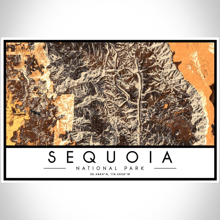 Sequoia National Park Map Print Landscape Orientation in Ember Style With Shaded Background