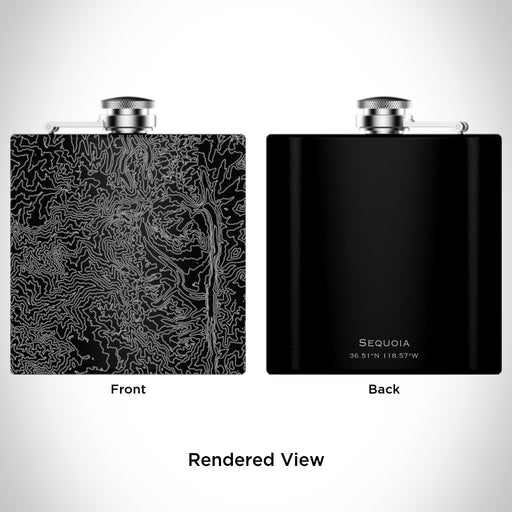 Rendered View of Sequoia National Park Map Engraving on 6oz Stainless Steel Flask in Black
