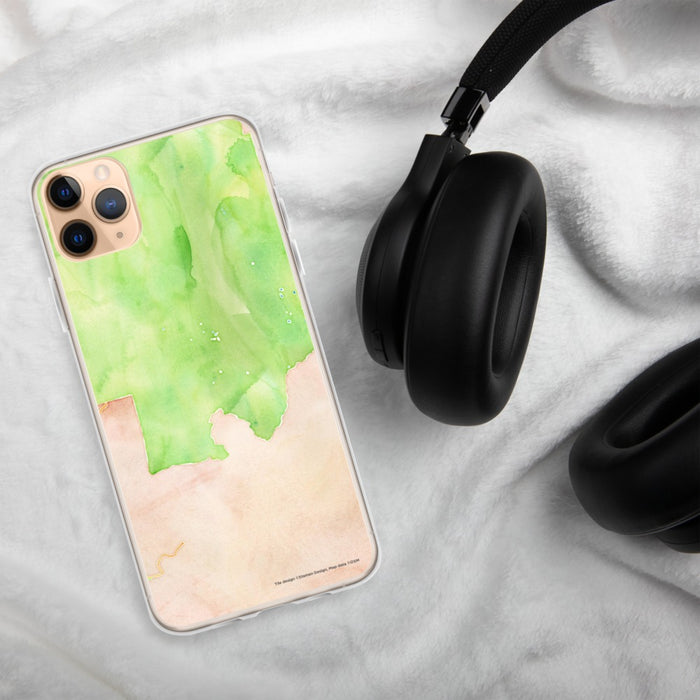 Custom Sequoia National Park Map Phone Case in Watercolor on Table with Black Headphones