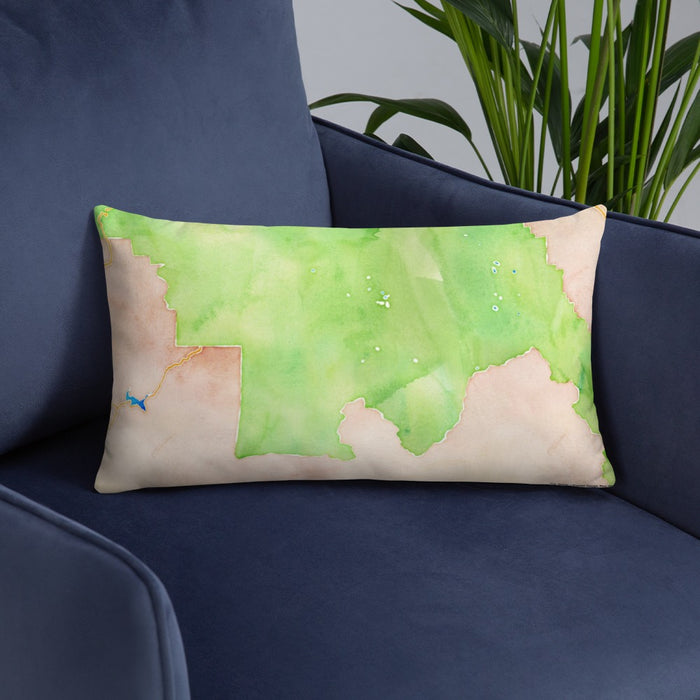 Custom Sequoia National Park Map Throw Pillow in Watercolor on Blue Colored Chair
