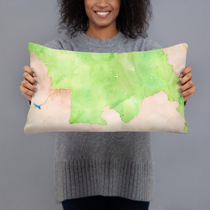 Person holding 20x12 Custom Sequoia National Park Map Throw Pillow in Watercolor