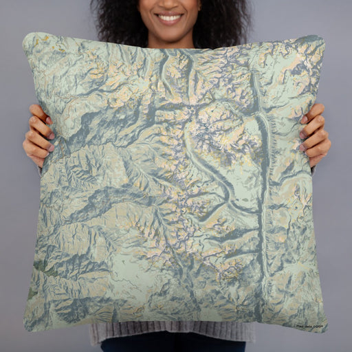 Person holding 22x22 Custom Sequoia National Park Map Throw Pillow in Woodblock