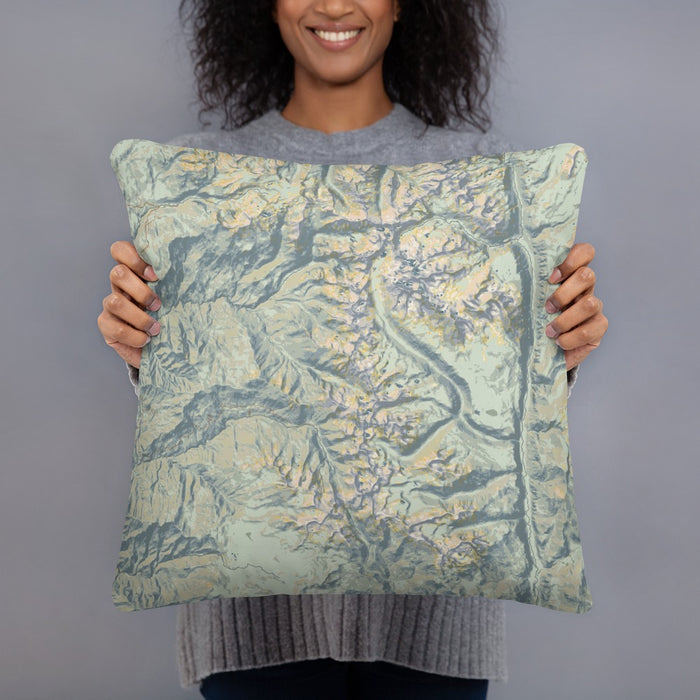 Person holding 18x18 Custom Sequoia National Park Map Throw Pillow in Woodblock