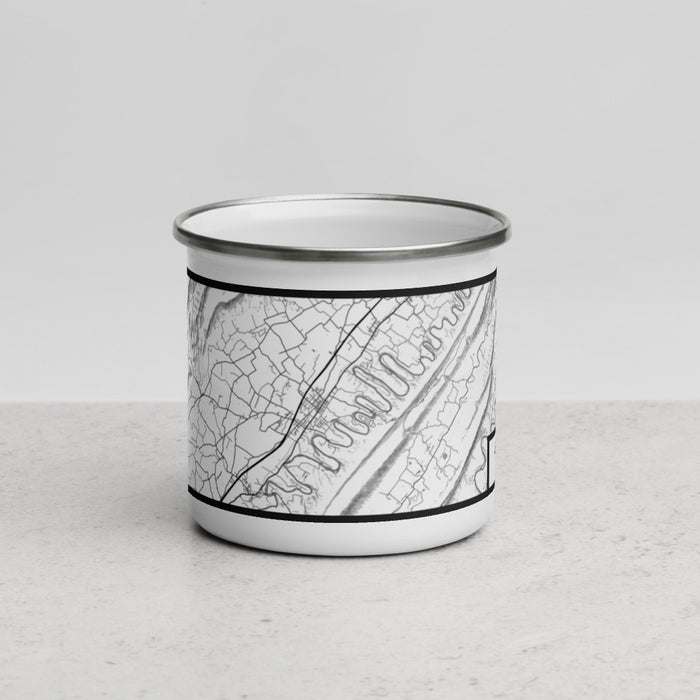 Front View Custom Seven Bends Virginia Map Enamel Mug in Classic
