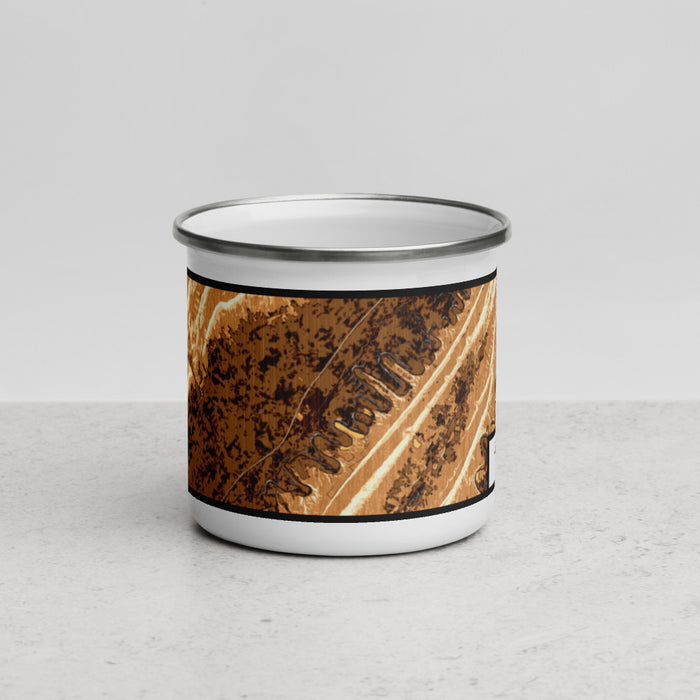 Front View Custom Seven Bends Virginia Map Enamel Mug in Ember