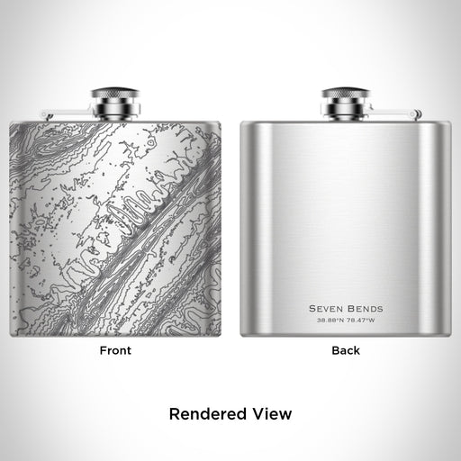 Rendered View of Seven Bends Virginia Map Engraving on 6oz Stainless Steel Flask