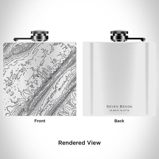 Rendered View of Seven Bends Virginia Map Engraving on 6oz Stainless Steel Flask in White