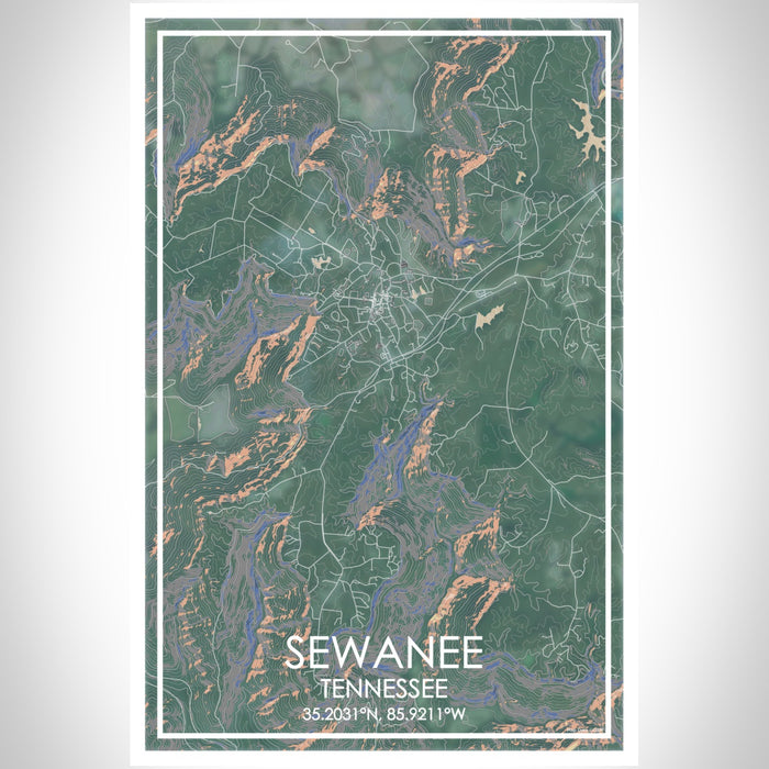 Sewanee Tennessee Map Print Portrait Orientation in Afternoon Style With Shaded Background