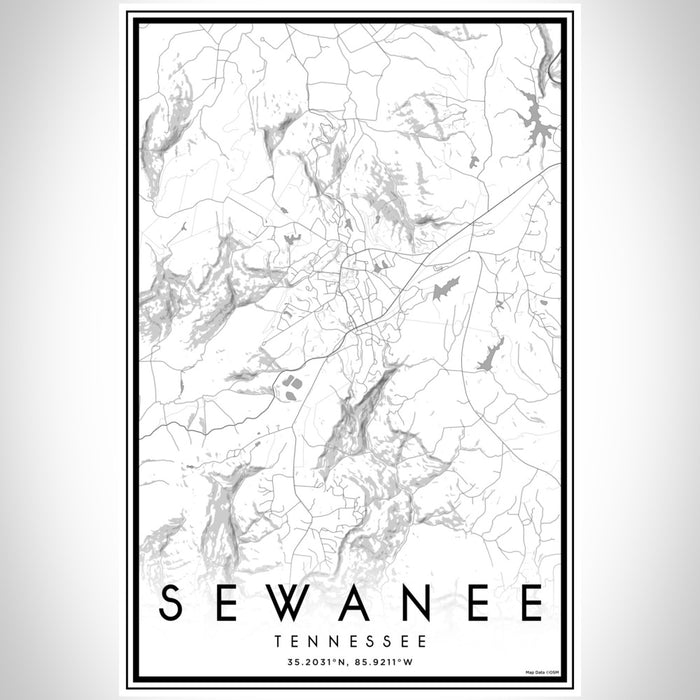 Sewanee Tennessee Map Print Portrait Orientation in Classic Style With Shaded Background