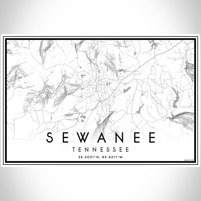 Sewanee Tennessee Map Print Landscape Orientation in Classic Style With Shaded Background