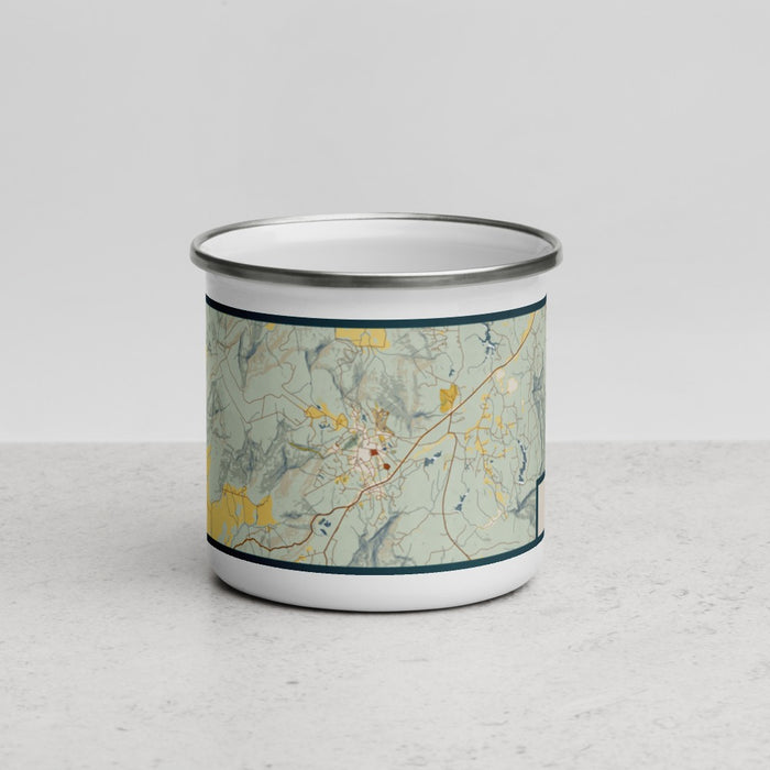 Front View Custom Sewanee Tennessee Map Enamel Mug in Woodblock