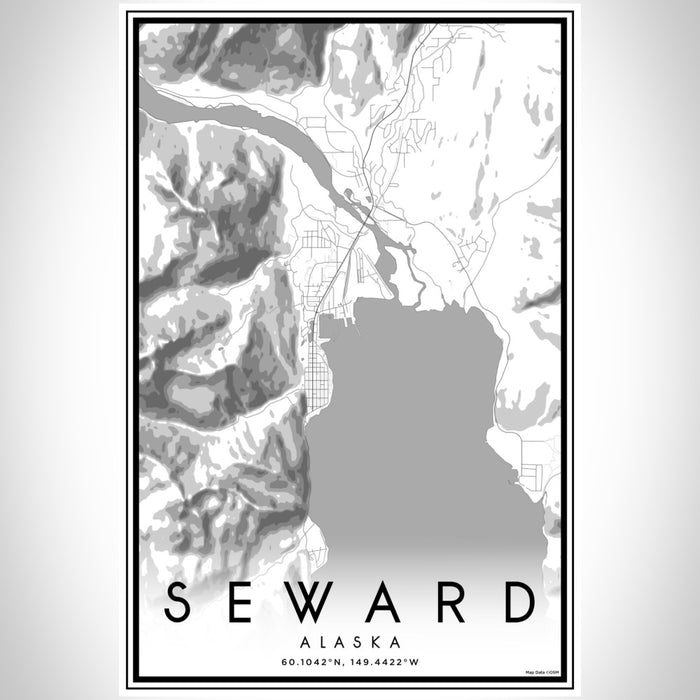 Seward Alaska Map Print Portrait Orientation in Classic Style With Shaded Background