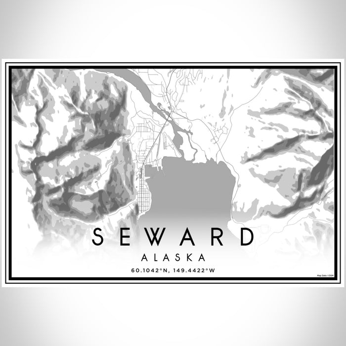Seward Alaska Map Print Landscape Orientation in Classic Style With Shaded Background