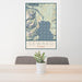 24x36 Seward Alaska Map Print Portrait Orientation in Woodblock Style Behind 2 Chairs Table and Potted Plant