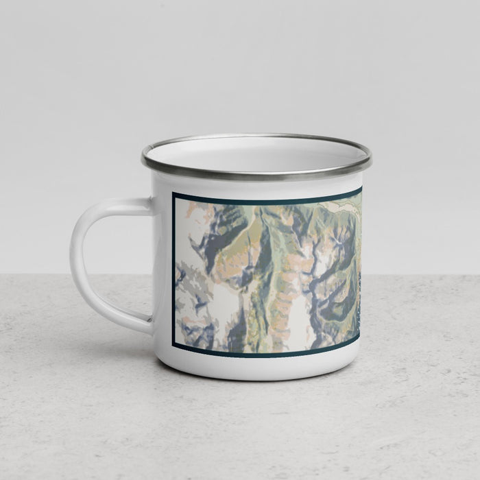 Left View Custom Seward Alaska Map Enamel Mug in Woodblock