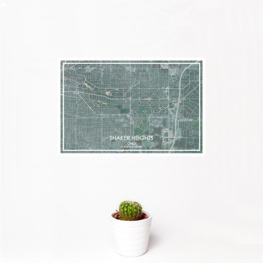 12x18 Shaker Heights Ohio Map Print Landscape Orientation in Afternoon Style With Small Cactus Plant in White Planter