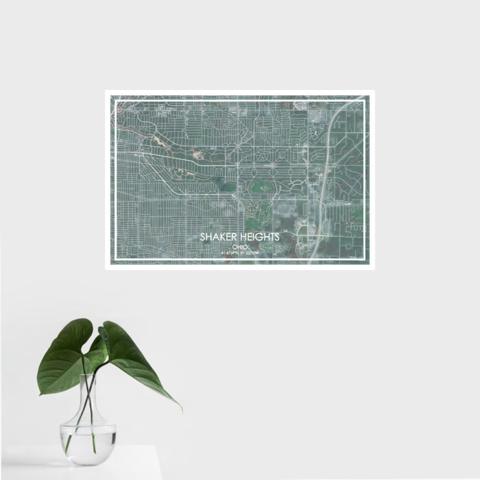 16x24 Shaker Heights Ohio Map Print Landscape Orientation in Afternoon Style With Tropical Plant Leaves in Water