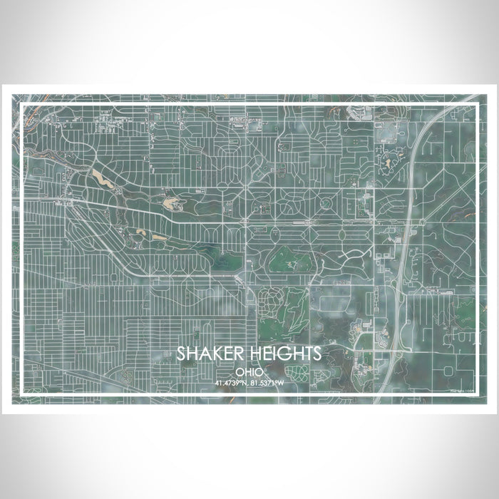 Shaker Heights Ohio Map Print Landscape Orientation in Afternoon Style With Shaded Background