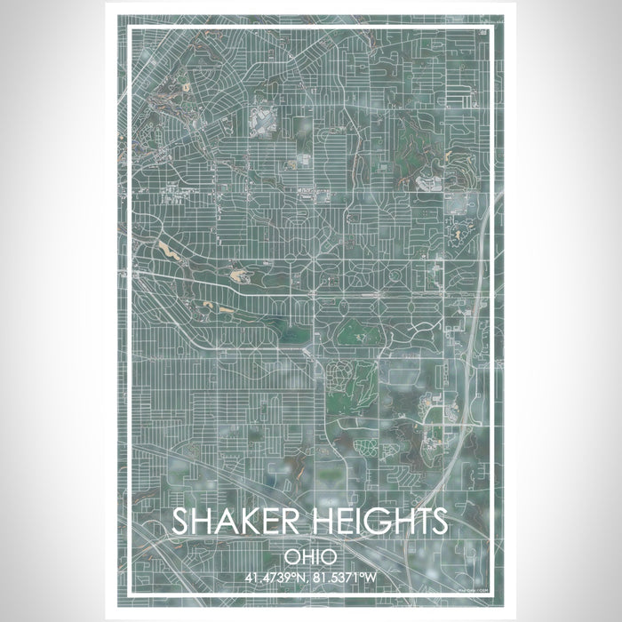 Shaker Heights Ohio Map Print Portrait Orientation in Afternoon Style With Shaded Background