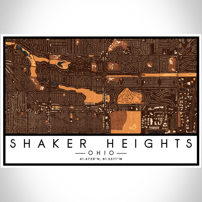 Shaker Heights Ohio Map Print Landscape Orientation in Ember Style With Shaded Background
