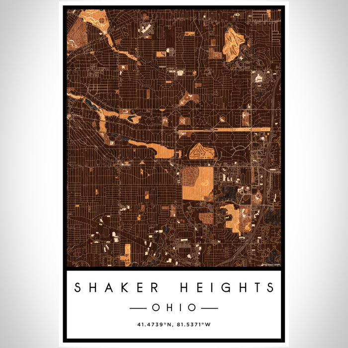Shaker Heights Ohio Map Print Portrait Orientation in Ember Style With Shaded Background