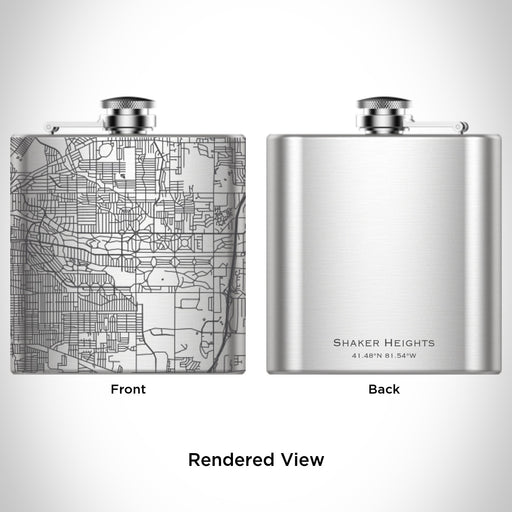 Rendered View of Shaker Heights Ohio Map Engraving on 6oz Stainless Steel Flask