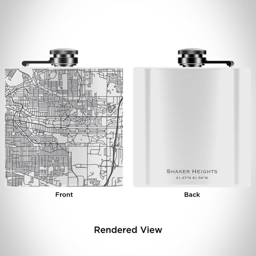 Rendered View of Shaker Heights Ohio Map Engraving on 6oz Stainless Steel Flask in White