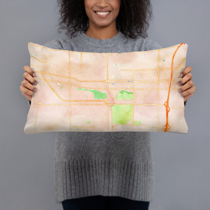 Person holding 20x12 Custom Shaker Heights Ohio Map Throw Pillow in Watercolor
