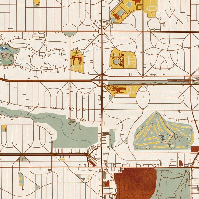 Shaker Heights Ohio Map Print in Woodblock Style Zoomed In Close Up Showing Details
