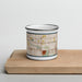 Front View Custom Shaker Heights Ohio Map Enamel Mug in Woodblock on Cutting Board