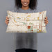 Person holding 20x12 Custom Shaker Heights Ohio Map Throw Pillow in Woodblock
