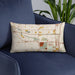 Custom Shaker Heights Ohio Map Throw Pillow in Woodblock on Blue Colored Chair
