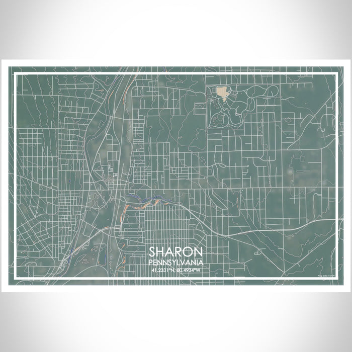 Sharon Pennsylvania Map Print Landscape Orientation in Afternoon Style With Shaded Background