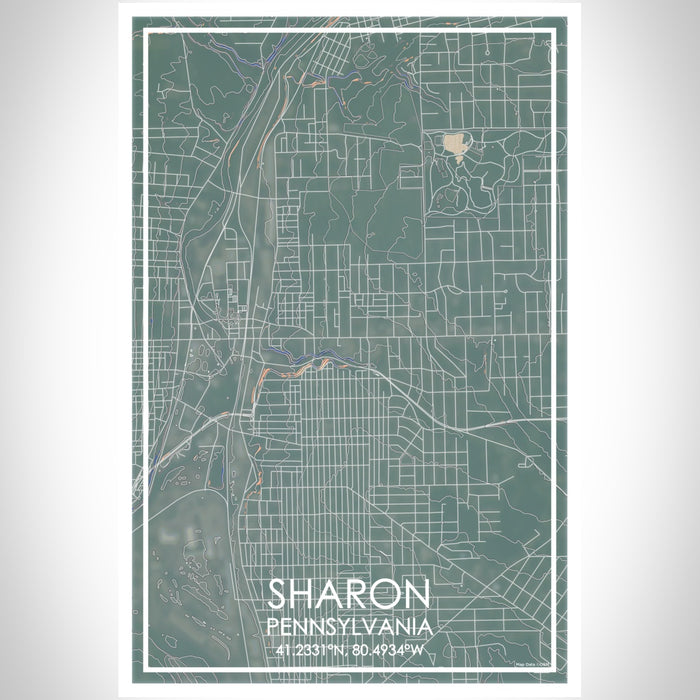 Sharon Pennsylvania Map Print Portrait Orientation in Afternoon Style With Shaded Background