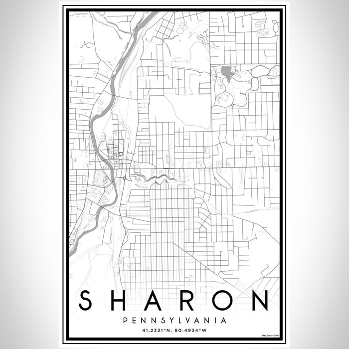 Sharon Pennsylvania Map Print Portrait Orientation in Classic Style With Shaded Background